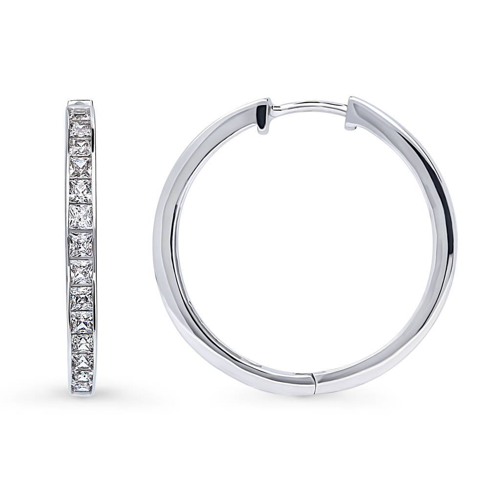 Bar CZ Hoop Earrings in Sterling Silver