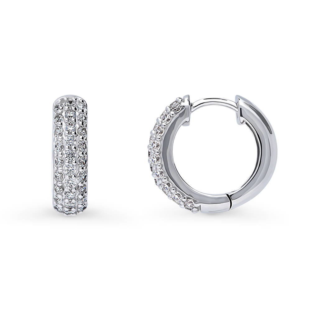 Front view of Dome CZ Small Hoop Earrings in Sterling Silver, 0.66 inch