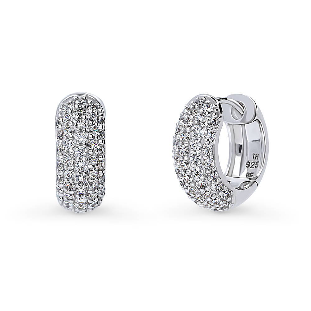 Dome CZ Small Hoop Earrings in Sterling Silver, 0.62 inch