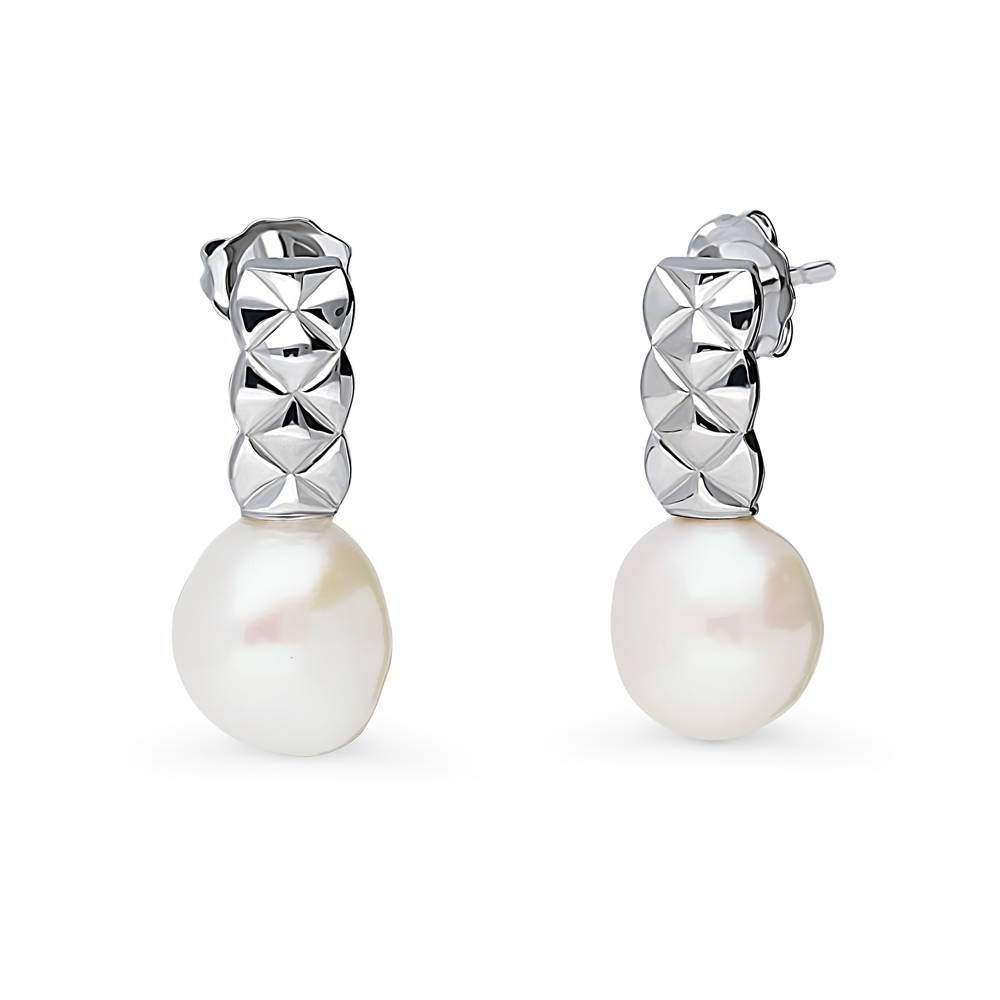 Solitaire Irregular Cultured Pearl Stud Earrings in Sterling Silver