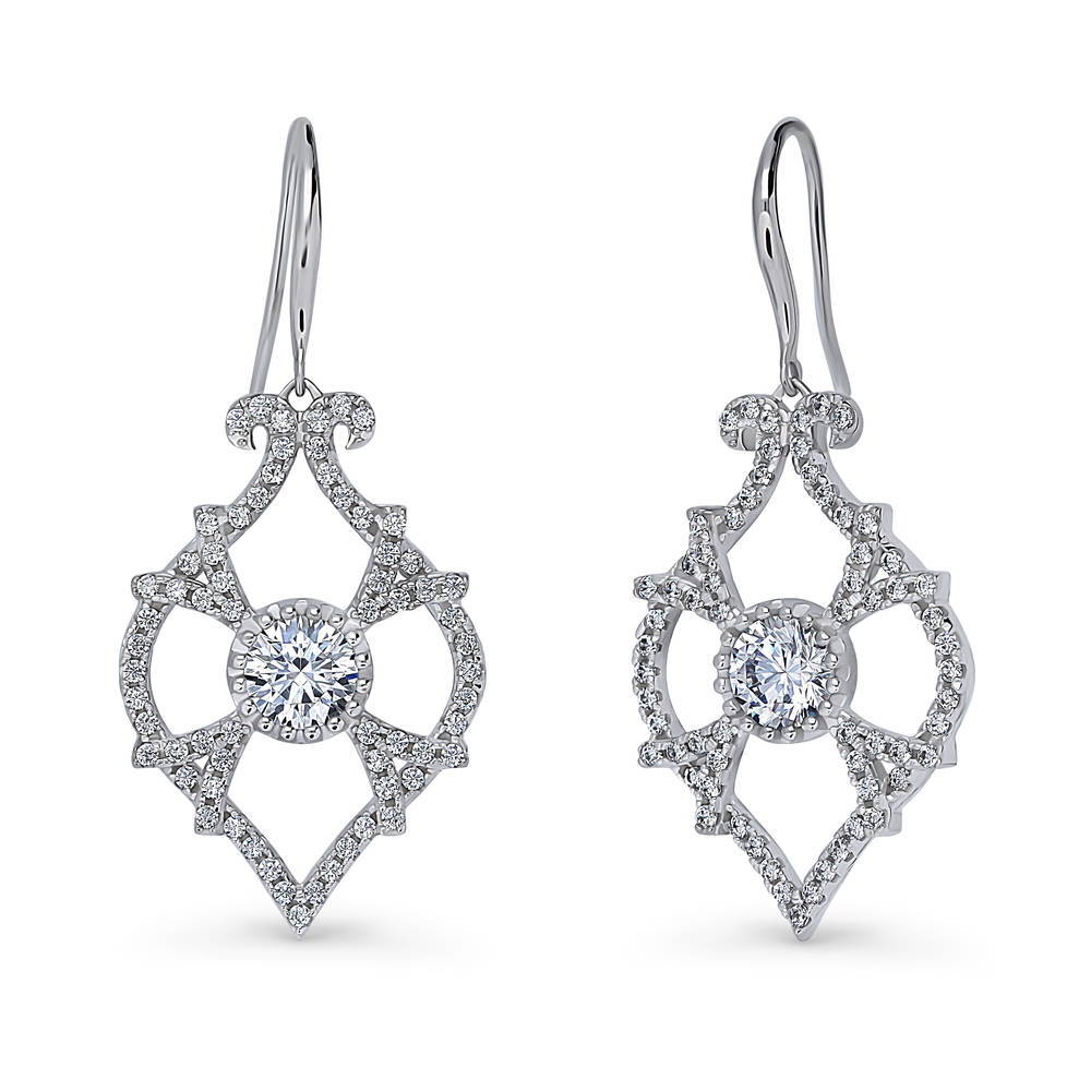 Woven Art Deco CZ Fish Hook Chandelier Earrings in Sterling Silver