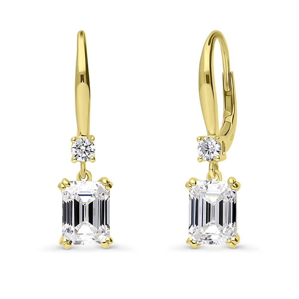 Solitaire 3.4ct Emerald Cut CZ Leverback Earrings in Sterling Silver