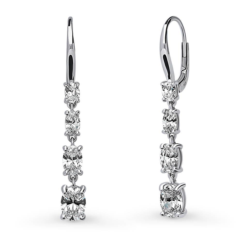 Graduated CZ Leverback Dangle Earrings in Sterling Silver