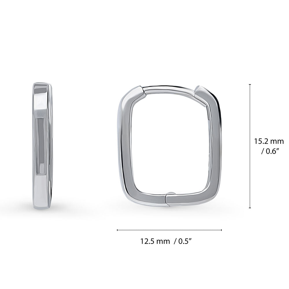 Rectangle Medium Hoop Earrings in Sterling Silver 0.6"