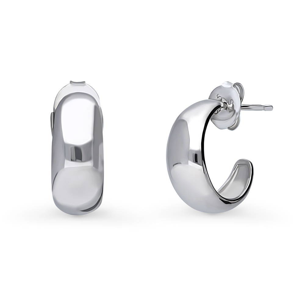 Dome Medium Half Hoop Earrings in Sterling Silver 0.6"