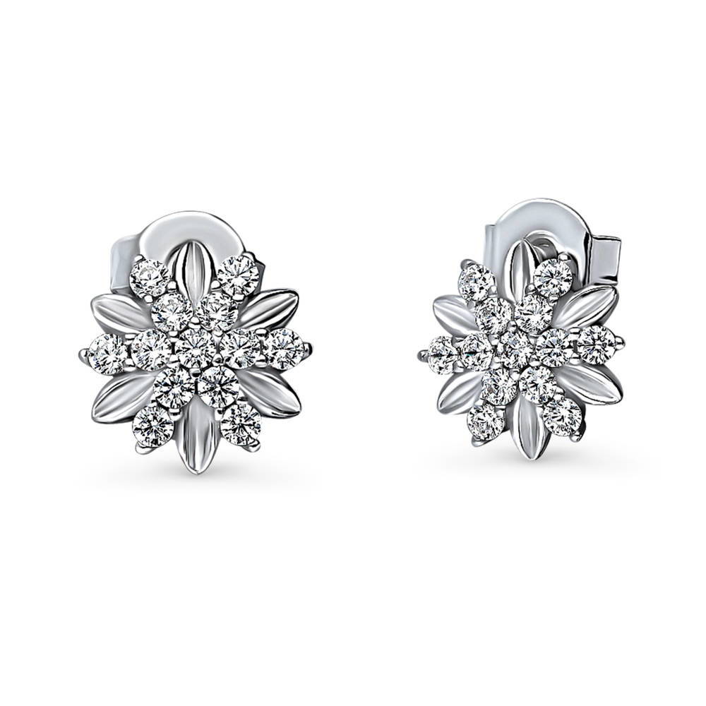 Flower CZ Stud Earrings in Sterling Silver