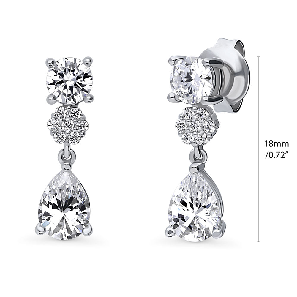 Flower CZ Dangle Earrings in Sterling Silver