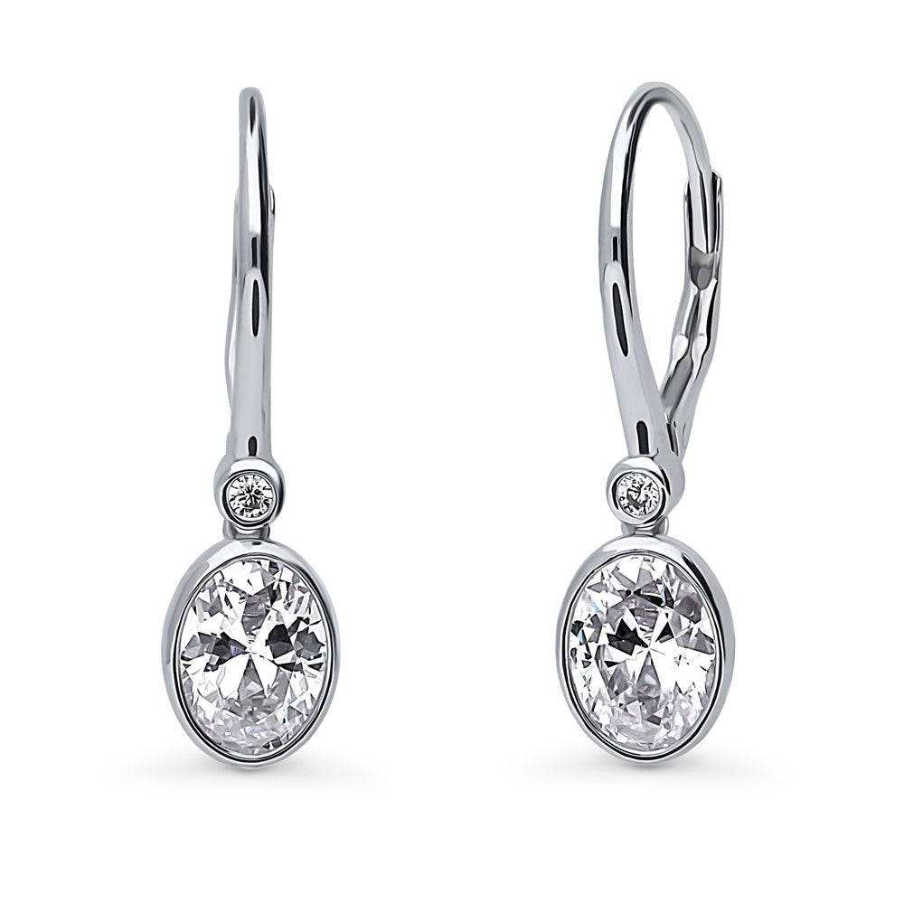 CZ Leverback Dangle Earrings in Sterling Silver