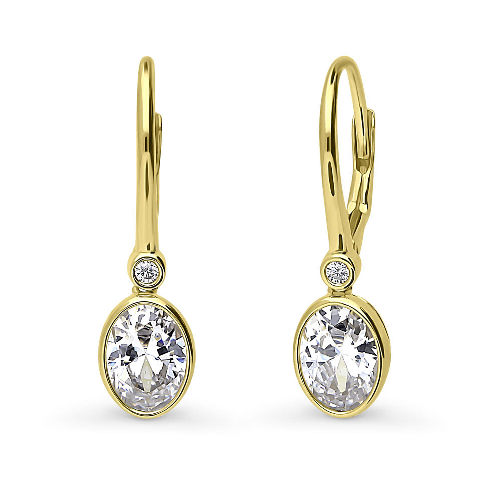 CZ Leverback Dangle Earrings in Sterling Silver