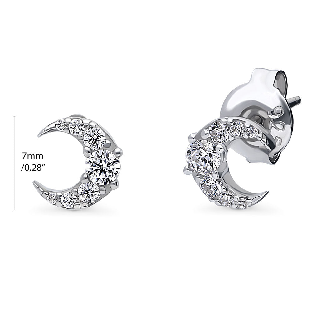 Crescent Moon CZ Stud Earrings in Sterling Silver