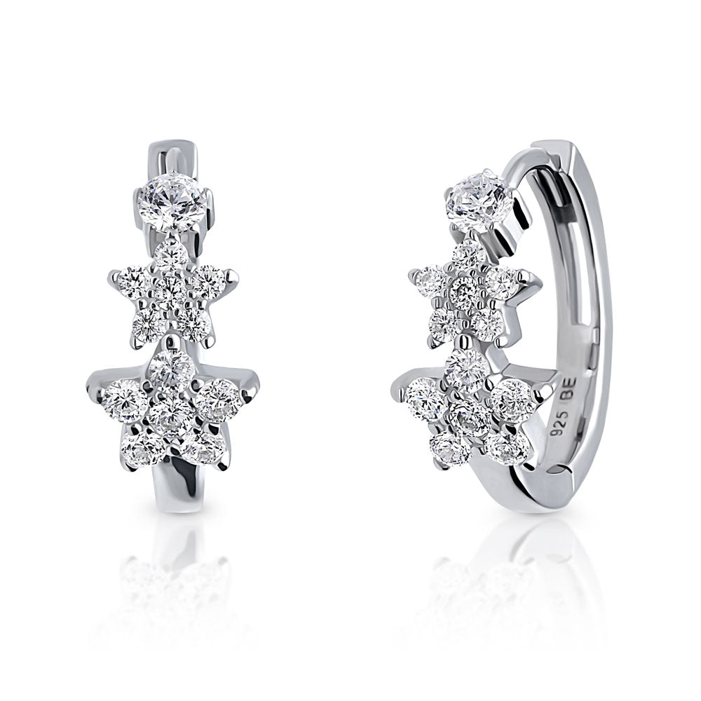 Star CZ Medium Hoop Earrings in Sterling Silver 0.63"