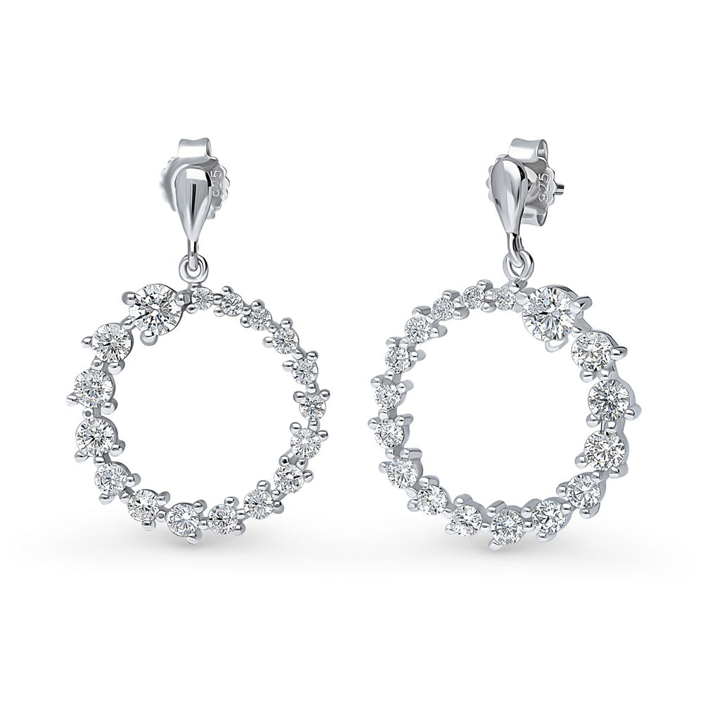 Graduated Open Circle CZ Dangle Earrings in Sterling Silver