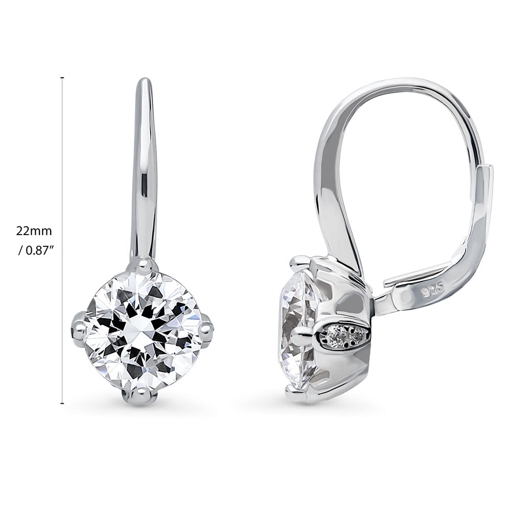 Solitaire 4ct Round CZ Leverback Dangle Earrings in Sterling Silver