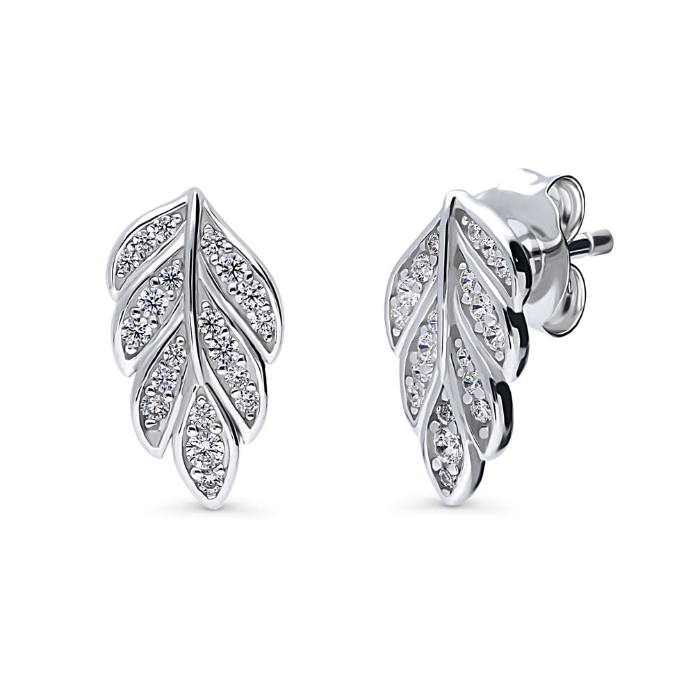 Leaf CZ Stud Earrings in Sterling Silver