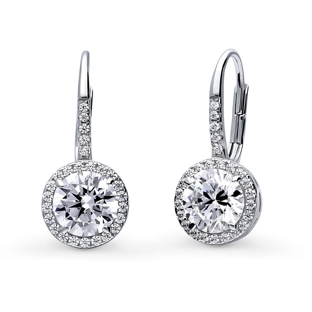 Solitaire 2.5ct Round CZ Leverback Dangle Earrings in Sterling Silver