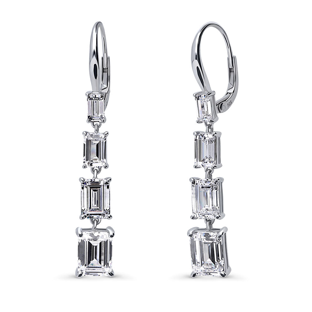Graduated CZ Leverback Chandelier Earrings in Sterling Silver