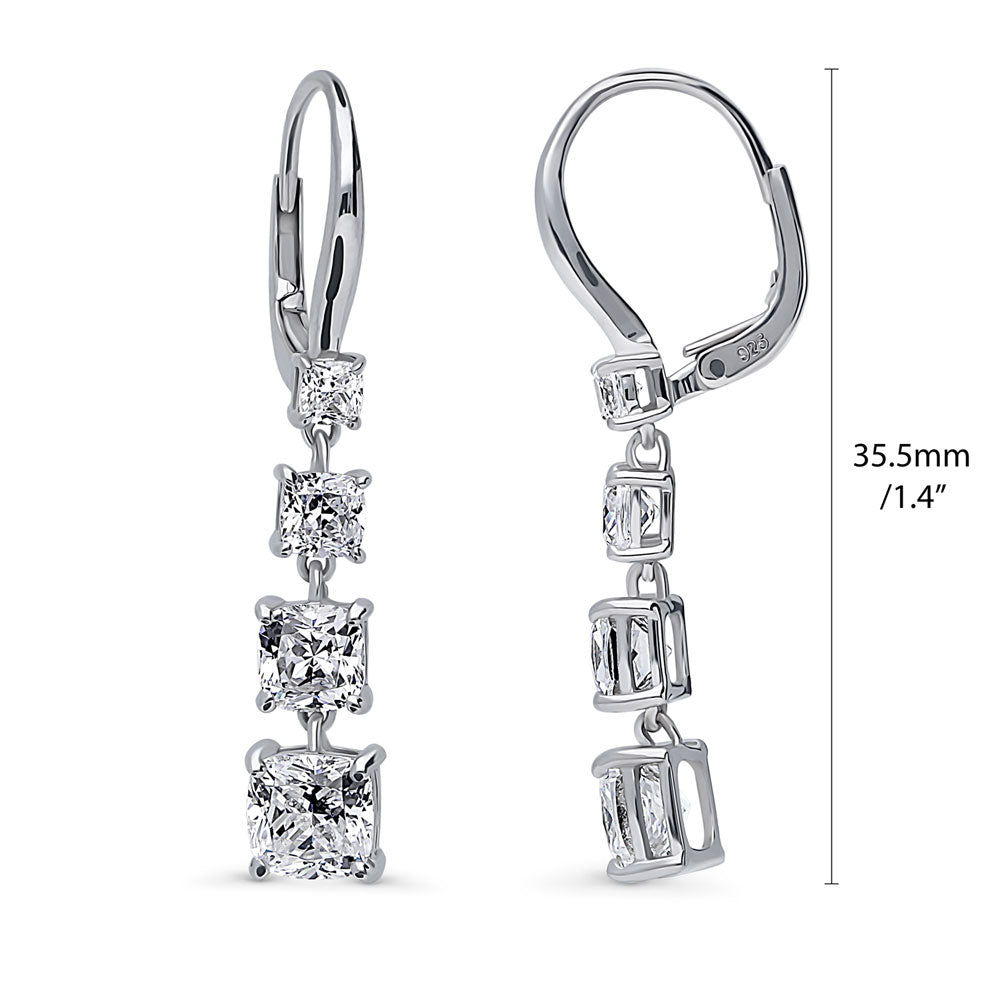 Graduated CZ Leverback Chandelier Earrings in Sterling Silver