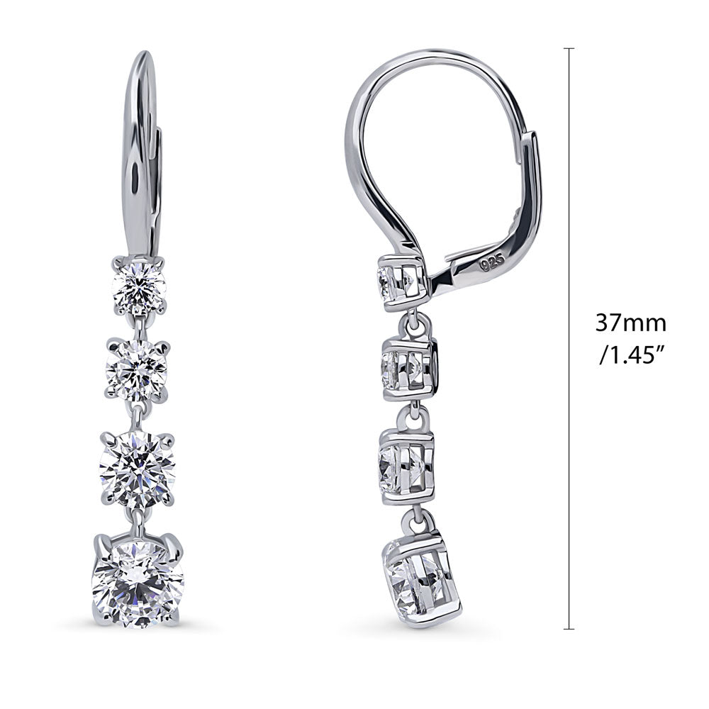 Graduated CZ Leverback Chandelier Earrings in Sterling Silver