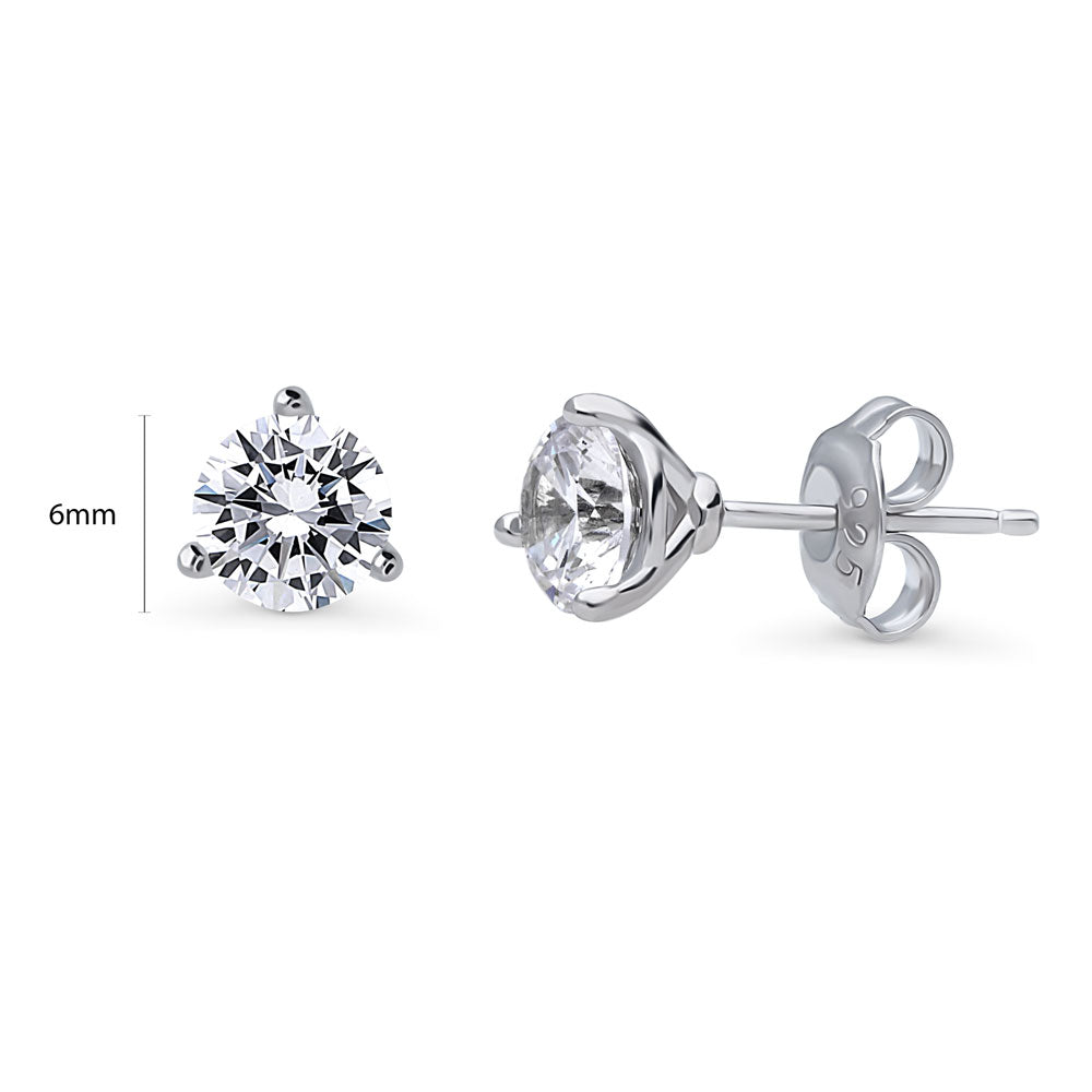 Solitaire Round CZ Stud Earrings in Sterling Silver