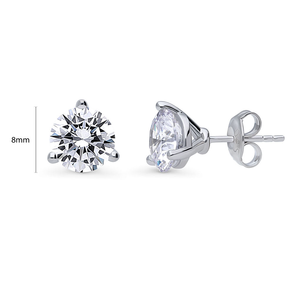 Solitaire Round CZ Stud Earrings in Sterling Silver