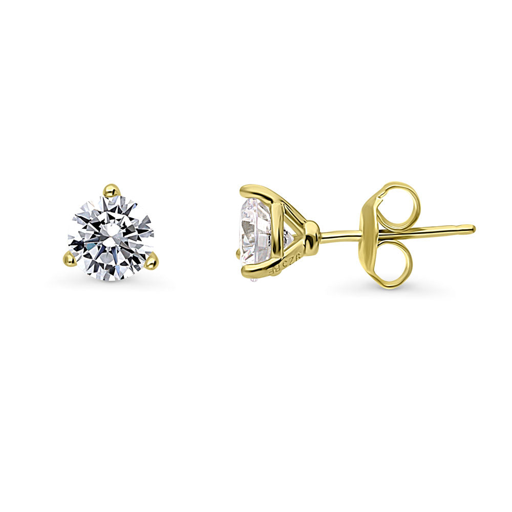 Solitaire Round CZ Stud Earrings in Gold Flashed Sterling Silver