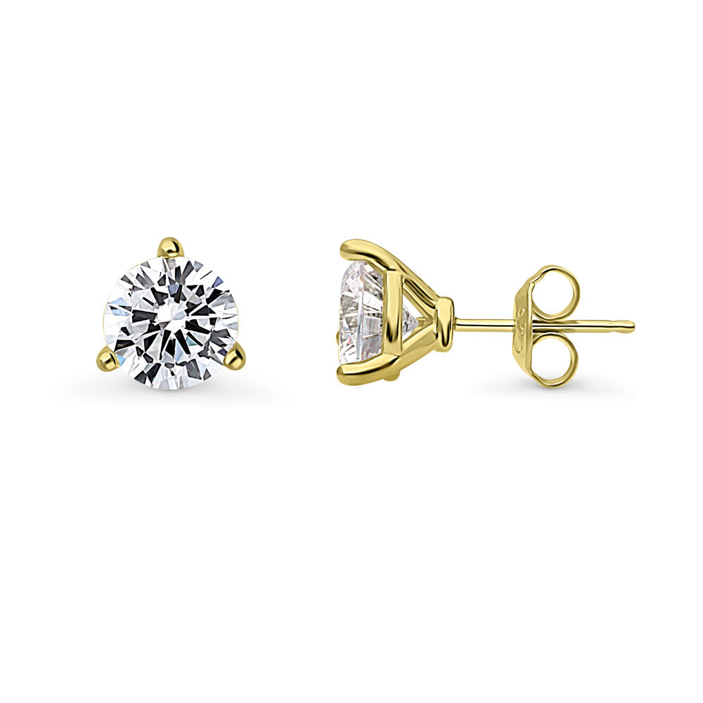 Solitaire Round CZ Stud Earrings in Gold Flashed Sterling Silver