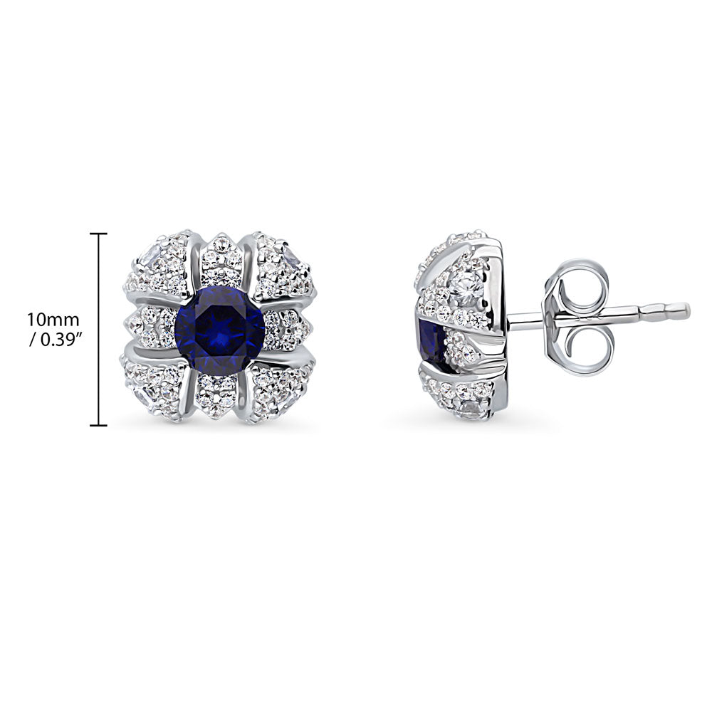 Front view of Square Simulated Blue Sapphire CZ Set in Sterling Silver, 8 of 11