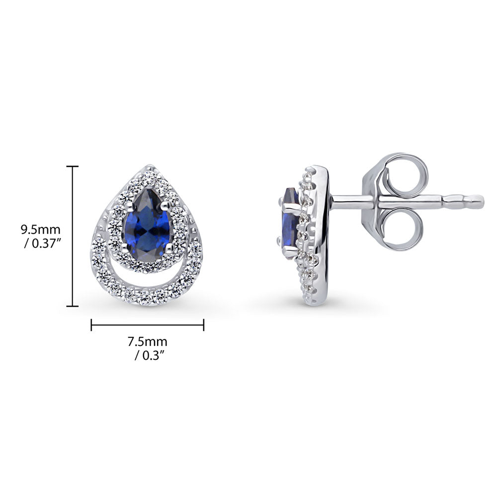 Front view of Teardrop Simulated Blue Sapphire CZ Set in Sterling Silver, 7 of 12