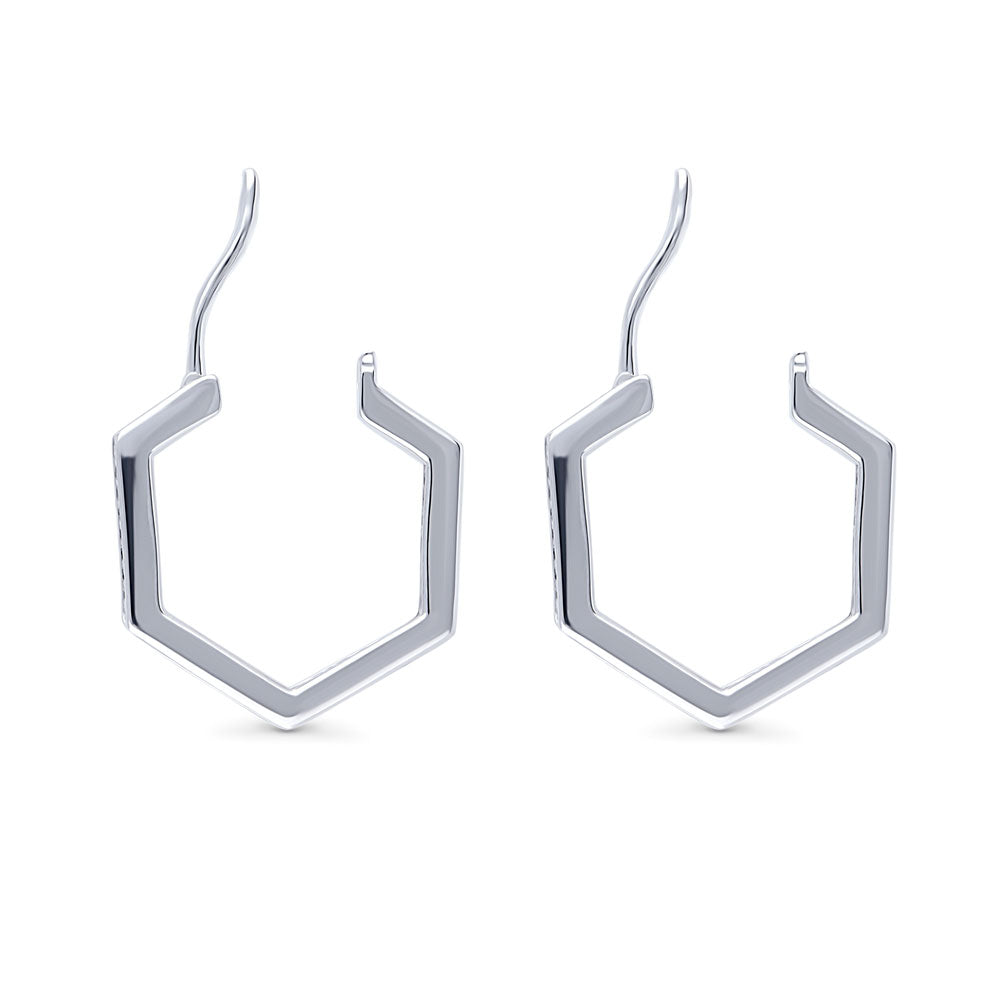 Hexagon CZ Medium Inside-Out Hoop Earrings in Sterling Silver 0.8"