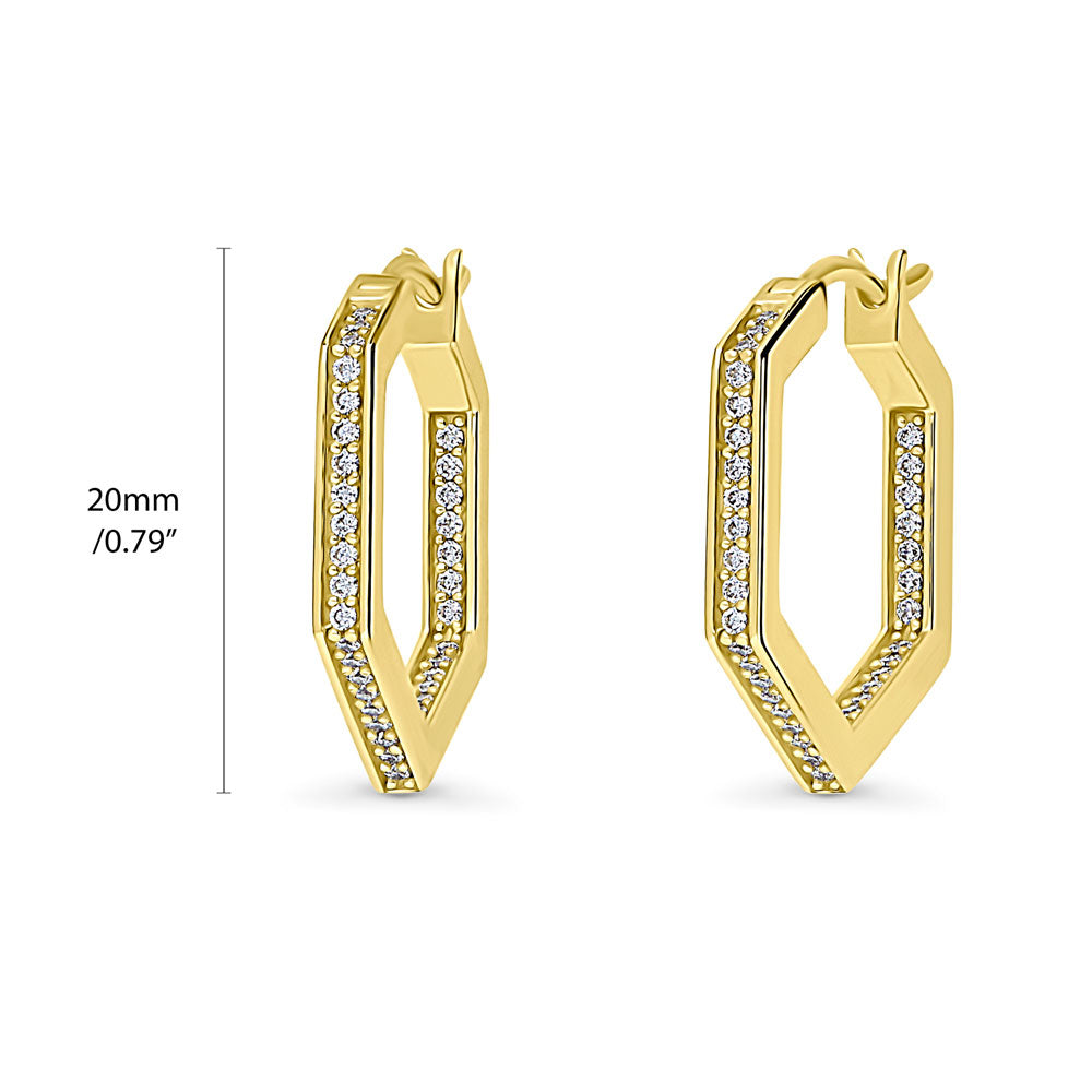 Hexagon CZ Medium Inside-Out Hoop Earrings in Sterling Silver 0.8"