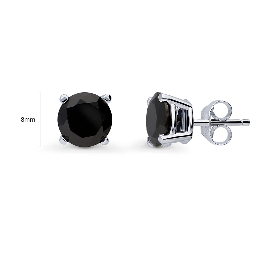 Solitaire Black Round CZ Stud Earrings in Sterling Silver