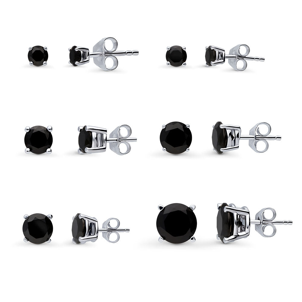 Solitaire Black Round CZ Stud Earrings in Sterling Silver