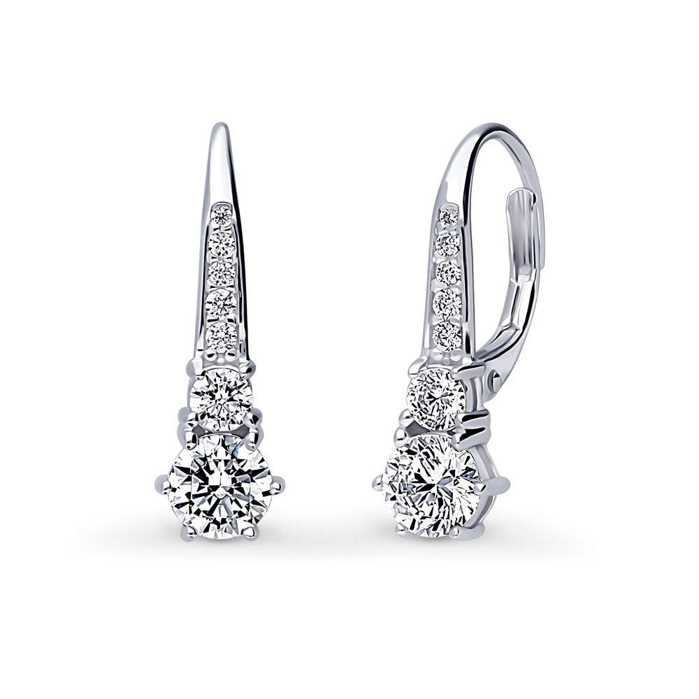 CZ Leverback Dangle Earrings in Sterling Silver