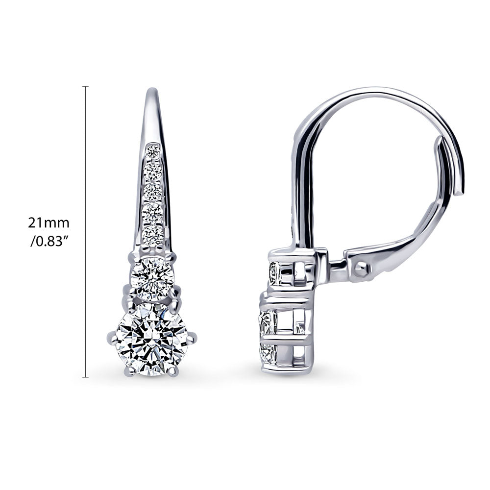 CZ Leverback Dangle Earrings in Sterling Silver