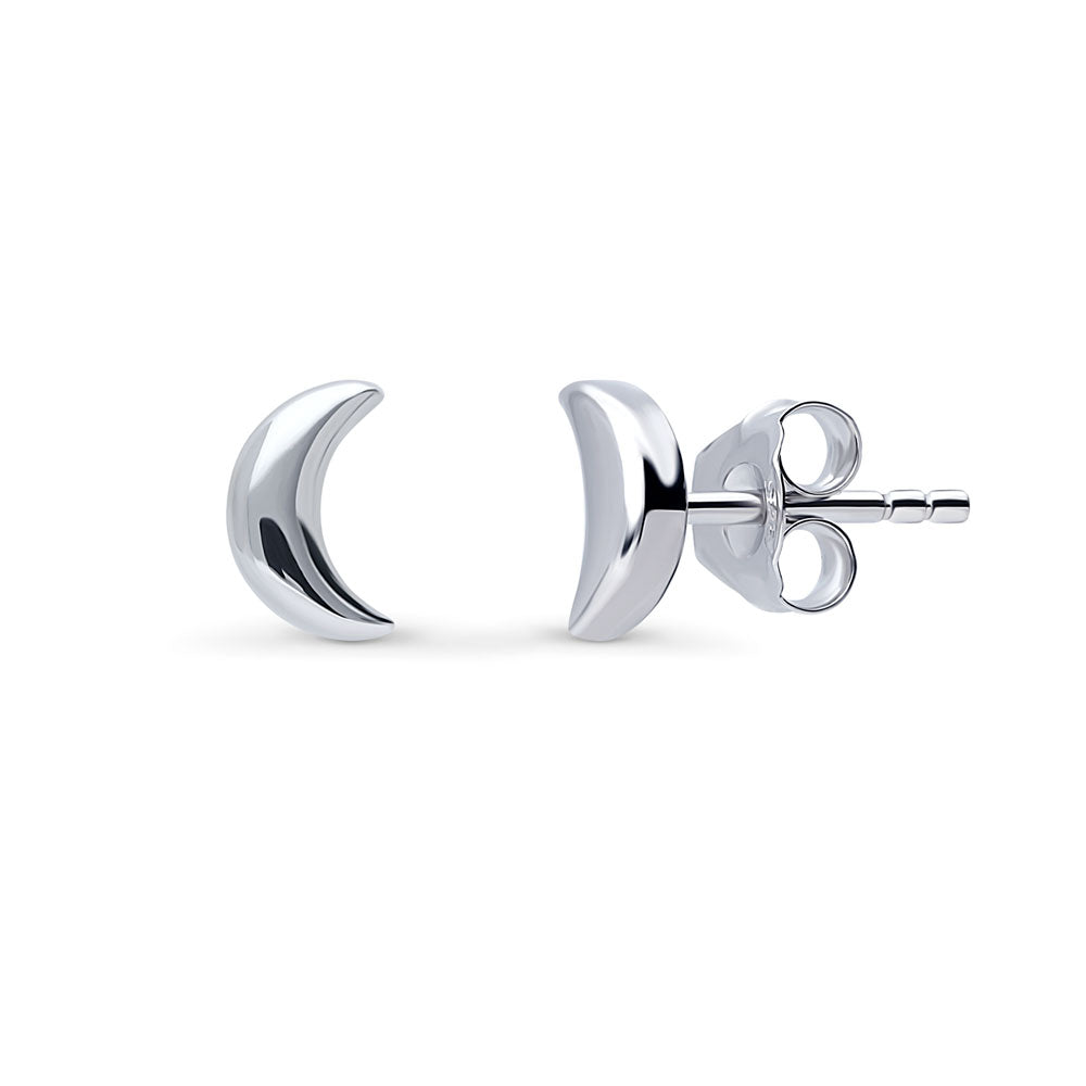 Crescent Moon Stud Earrings in Sterling Silver