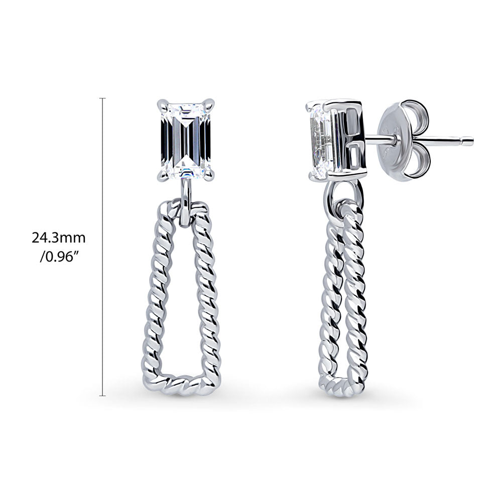Cable Trapezoid CZ Dangle Earrings in Sterling Silver