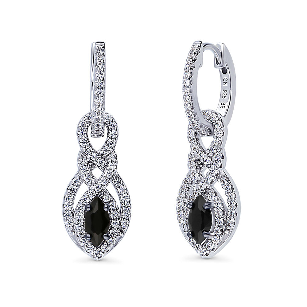 Black and White Woven CZ Dangle Earrings in Sterling Silver