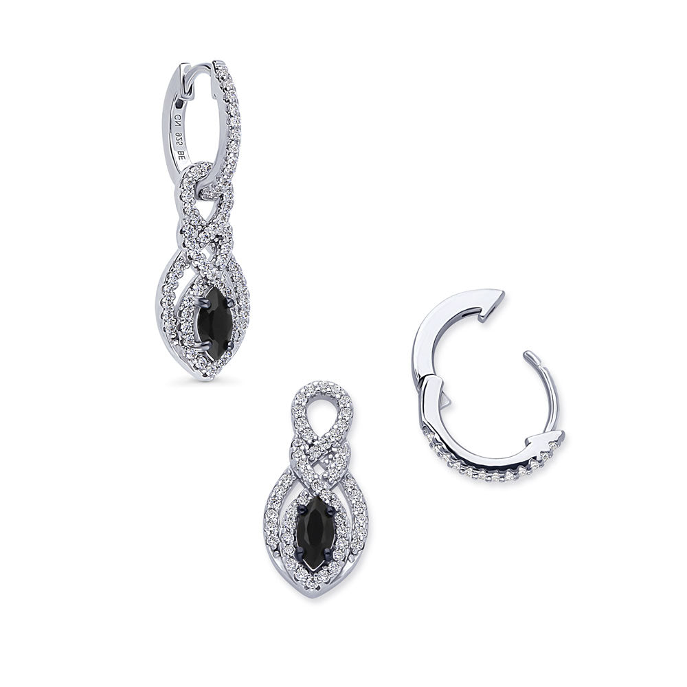 Black and White Woven CZ Dangle Earrings in Sterling Silver