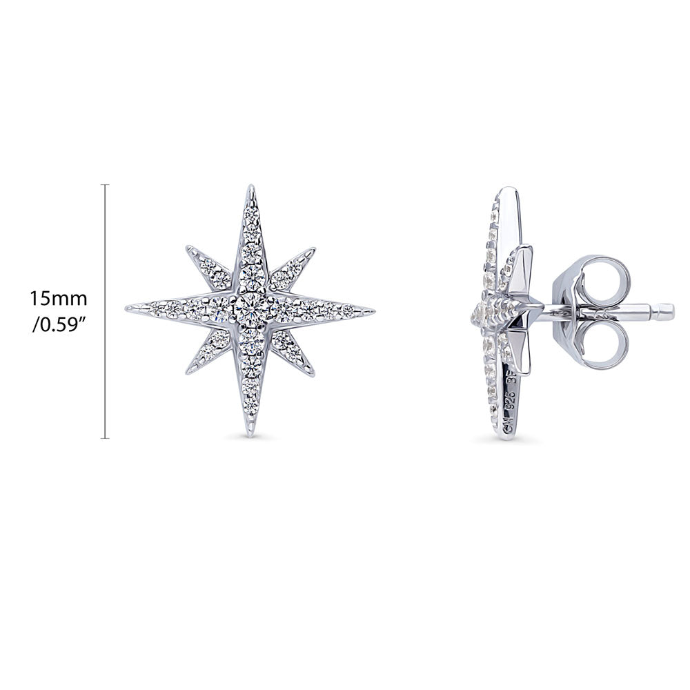 Front view of North Star CZ Necklace and Earrings Set in Sterling Silver, 7 of 10