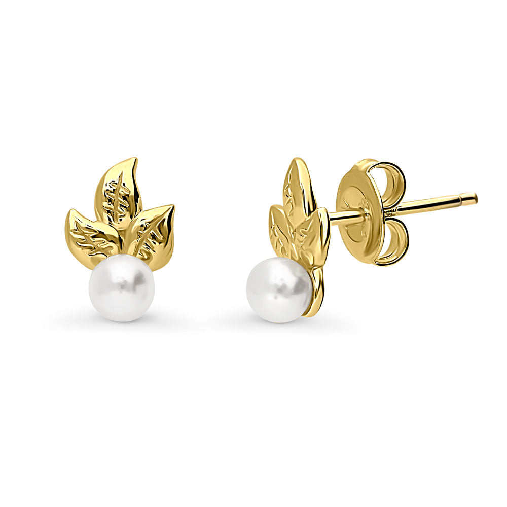 Leaf Imitation Pearl Set in Gold Flashed Sterling Silver, 3 of 9
