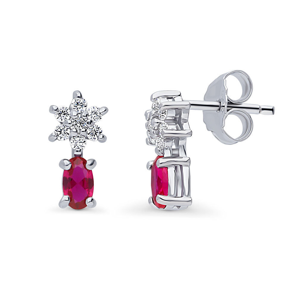 Flower Simulated Ruby CZ Necklace and Earrings Set in Sterling Silver, 4 of 10