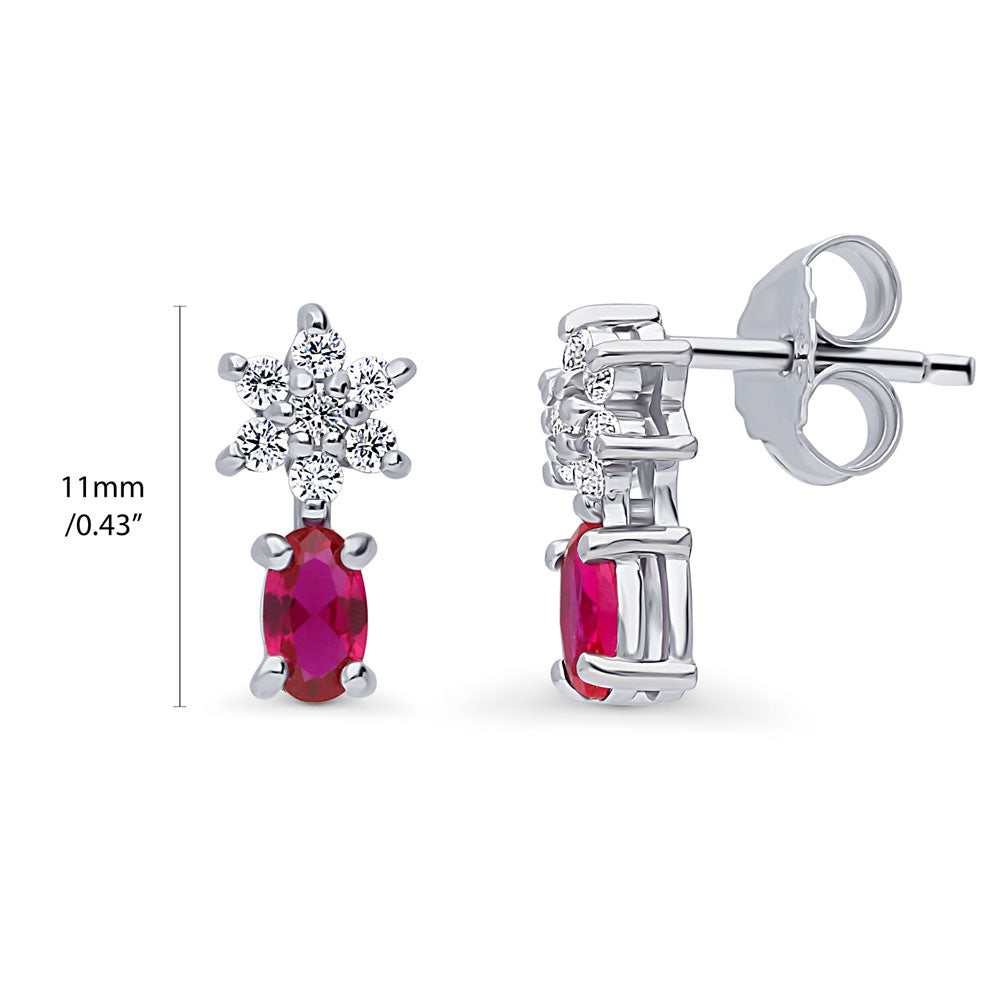 Front view of Flower Simulated Ruby CZ Necklace and Earrings Set in Sterling Silver, 8 of 10