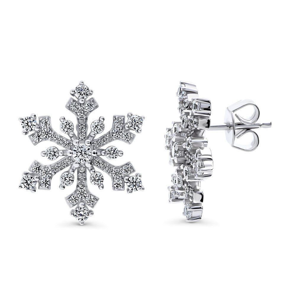 Snowflake CZ Stud Earrings in Sterling Silver