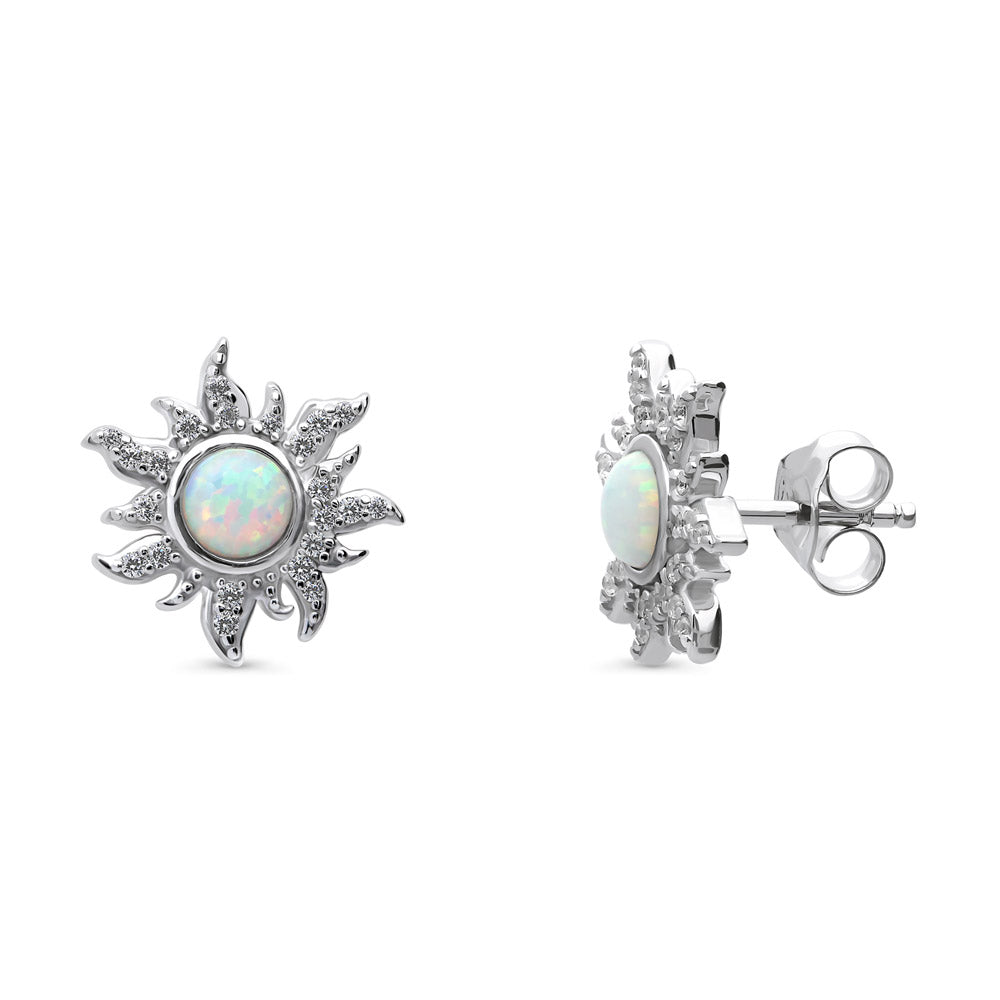 Halo Sun Simulated Opal Round CZ Set in Sterling Silver, 4 of 12