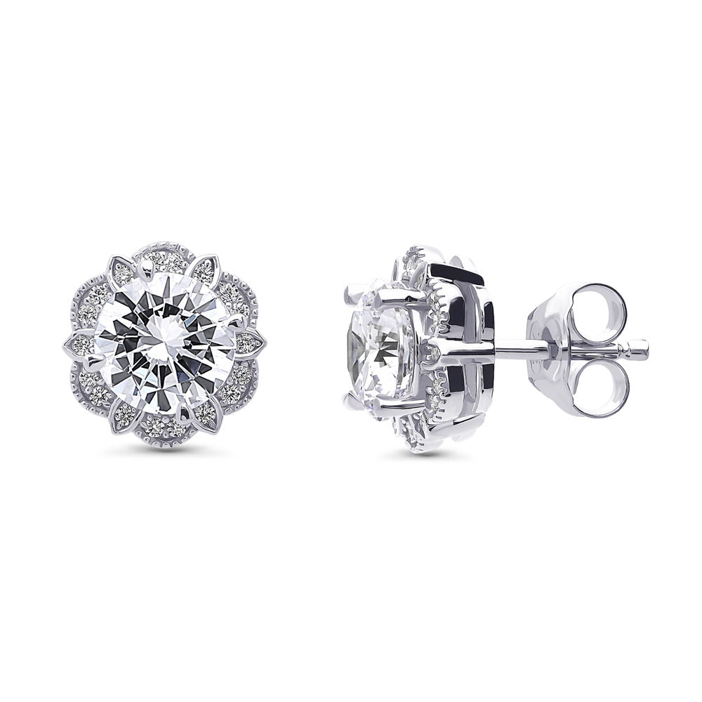 Flower Halo CZ Necklace and Earrings Set in Sterling Silver, 4 of 9