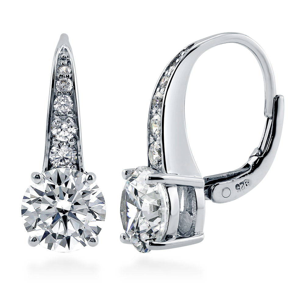 CZ Leverback Earrings in Gold Flashed Sterling Silver, 2 Pairs