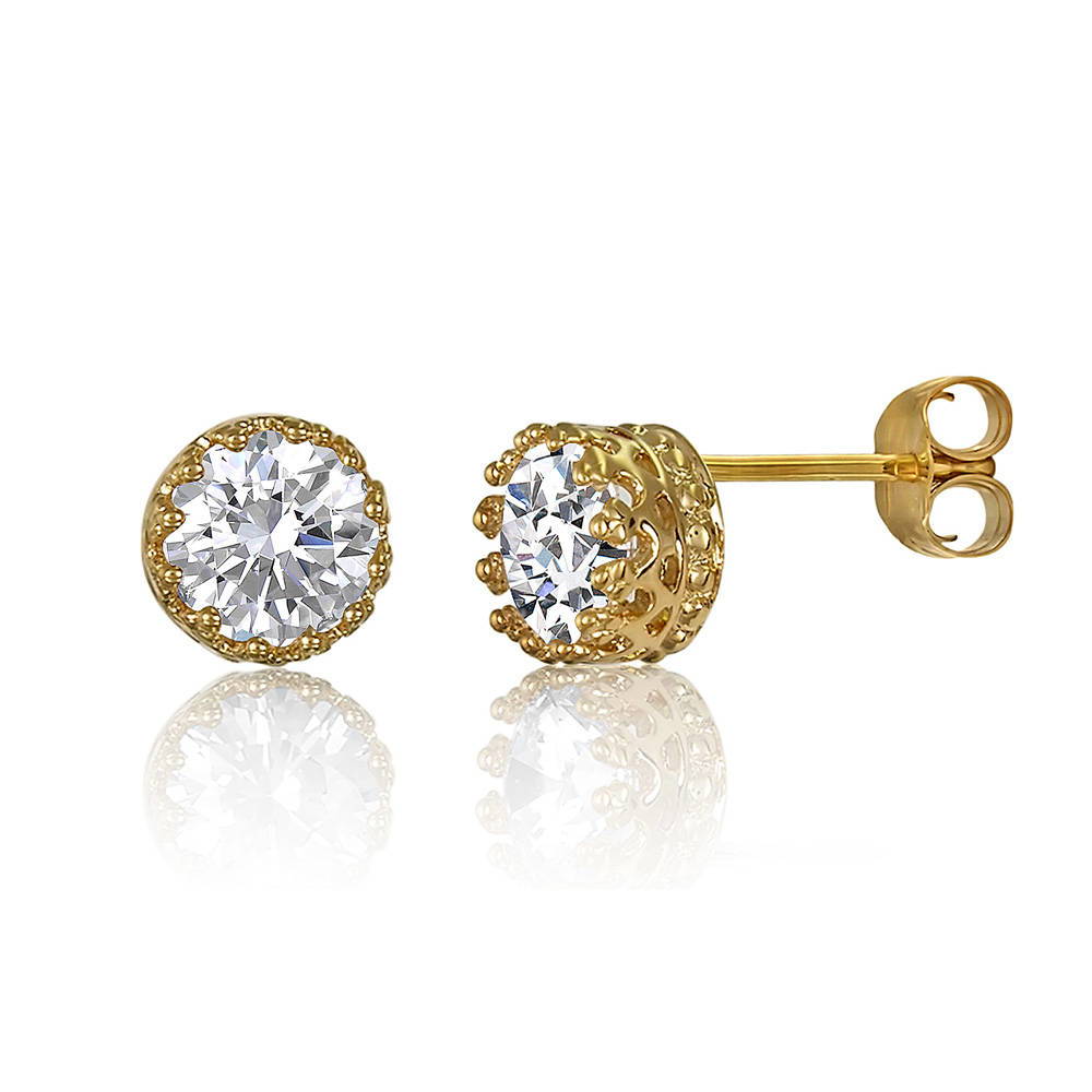 Solitaire Cartilage CZ Cartilage Stud Earrings in Sterling Silver, Yellow Gold Flashed
