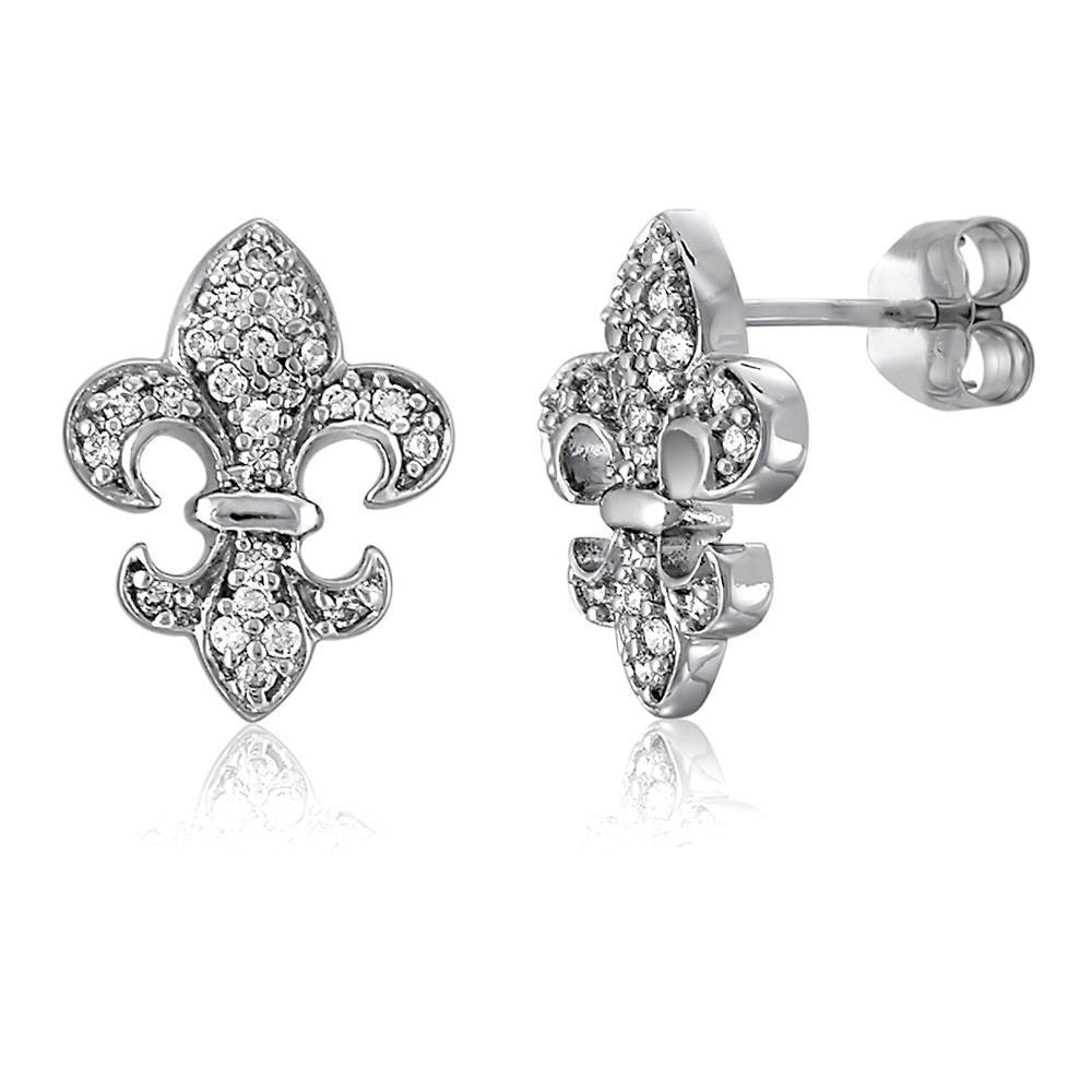 Fleur De Lis CZ Necklace and Earrings Set in Sterling Silver, 3 of 12