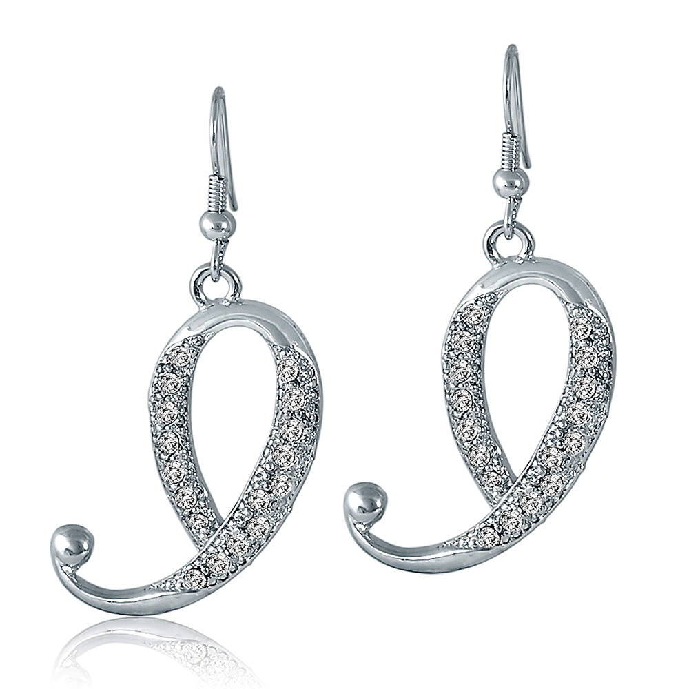 Initial Letter Fish Hook Dangle Earrings in Silver-Tone