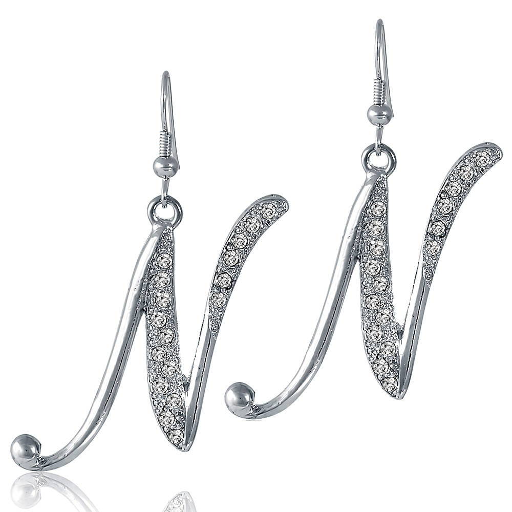 Initial Letter Fish Hook Dangle Earrings in Silver-Tone